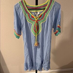 Hayden Blue Tunic with Colorful Embroidery
